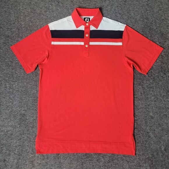 Footjoy Lisle Men's Golf Polo Size S Color Block Red Blue White Chest Striped - Picture 1 of 9